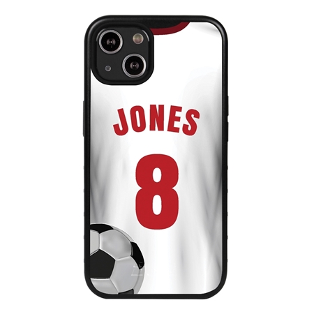 Custom Soccer Jersey Case for iPhone 14 - (Black Case, White Jersey)
